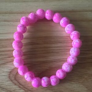 Pink Marbled Beaded Stretch Bracelet
